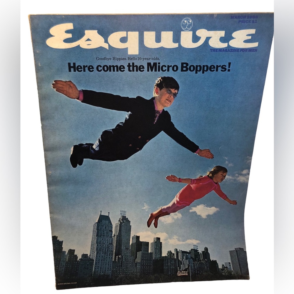 Vintage Esquire magazine. March 68. Micro Boppers. Hippies. Ice Hockey. Fashion.